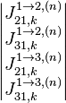 \left| \begin{matrix}
   J_{21,k}^{1 \to 2, (n)} \\
   J_{31,k}^{1 \to 2, (n)}  \\
   J_{21,k}^{1 \to 3, (n)}  \\
   J_{31,k}^{1 \to 3, (n)}  \\
\end{matrix} \right|